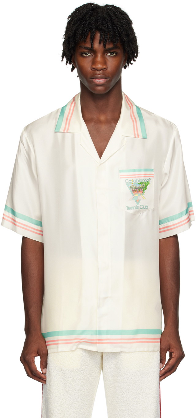 Ing Casablanca 'Tennis Club' Icon Shirt Bézs | U-MF23-SH-003-01 SILK TWILL TENN