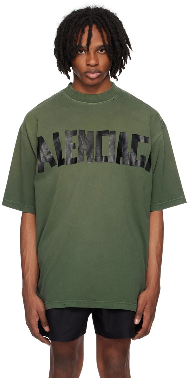 Póló Balenciaga Green Tape Type T-Shirt Zöld | 739784TQVQ83004