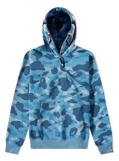 Sweatshirt BAPE Honeycomb Camo Shark Full Zip Hoody Blue Kék | 001ZPJ301009M-BLU