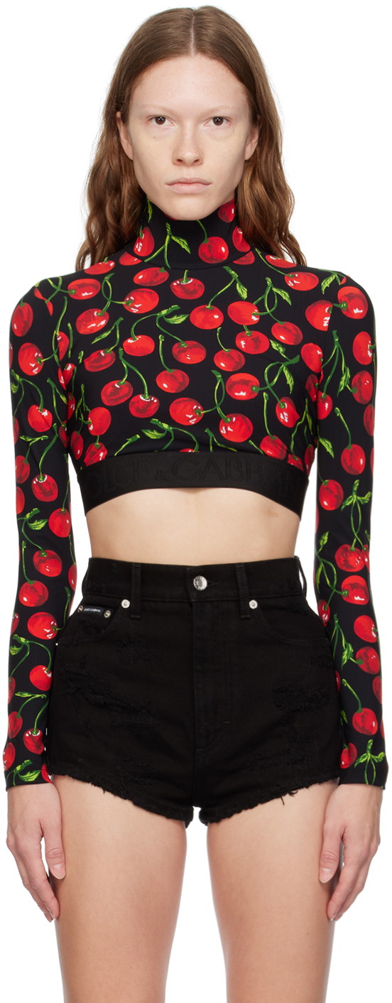 Crop topok Dolce & Gabbana Black & Red Cherry Turtleneck Fekete | F8R52TFSG54