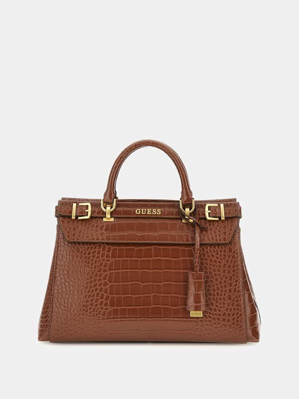 Kézitáskák GUESS Sestri Croc-Print Handbag Barna | HWCX8985060