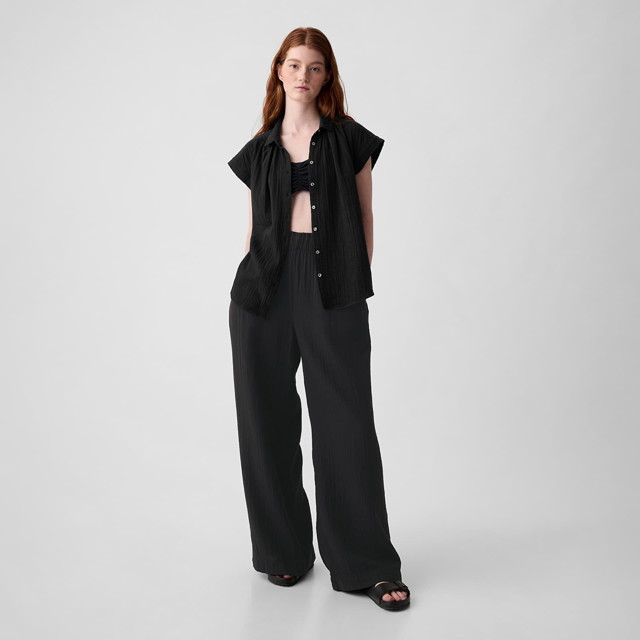 Gauze Wide Leg Pants Black