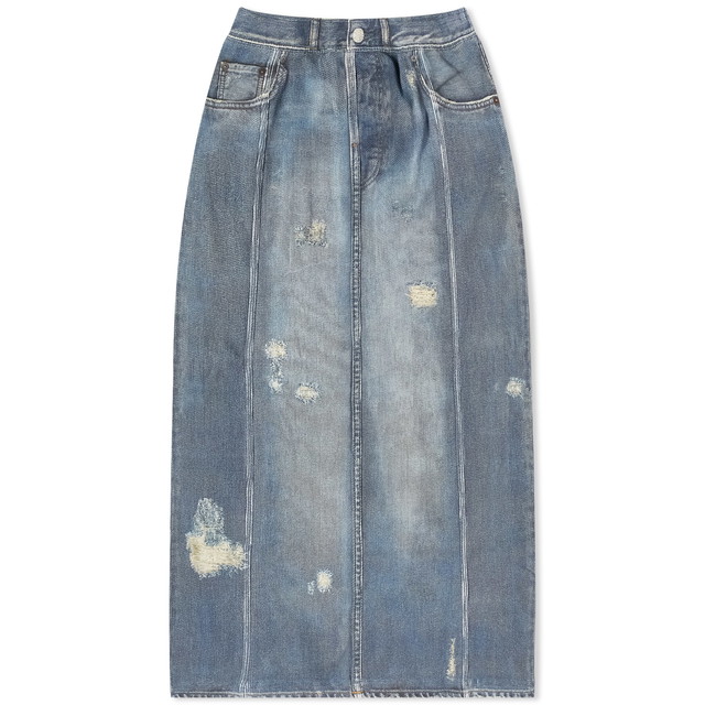 Printed Denim Midi Skirt