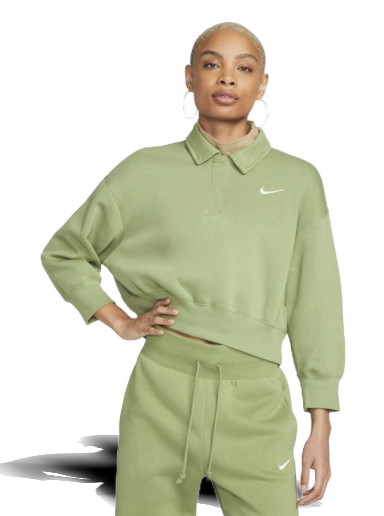 Sweatshirt Nike Sportswear Phoenix Fleece 3/4-Sleeve Crop Polo Sweatshirt Zöld | DQ5868-334