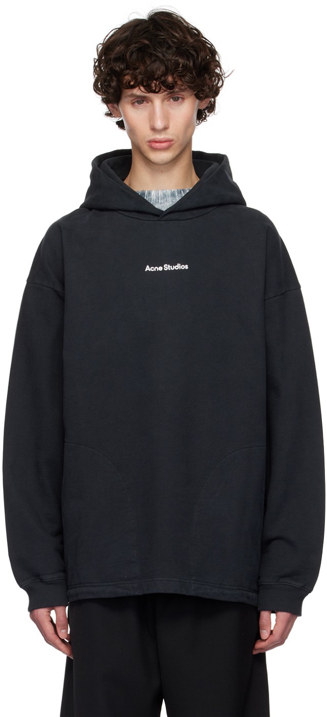 Sweatshirt Acne Studios Black Printed Logo Hoodie Fekete | CI0170-
