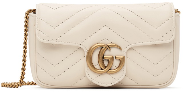 Válltáskák Gucci White Super Mini GG Marmont Bézs | 476433 DTDCT