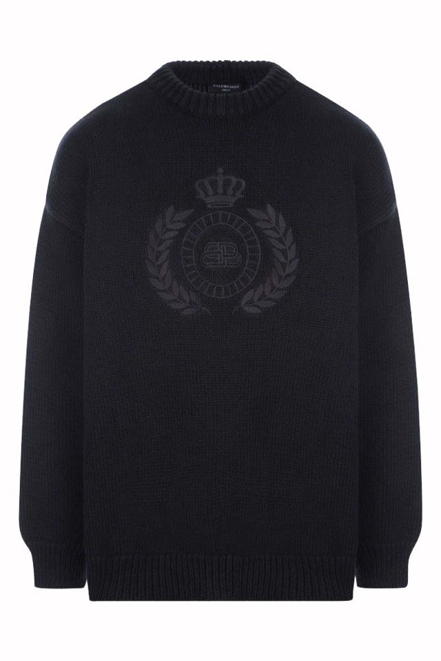 Pulóver Balenciaga BB Laurel Crown Logo Crewneck Fekete | 664369T32111000