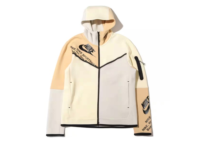 Sweatshirt Nike Sportswear Tech Fleece Printed Full-Zip Hoodie Light Bone/Coconut Milk/Sesame/Black Bézs | DM6475-072