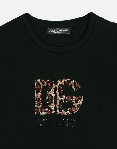 Póló Dolce & Gabbana Short T-shirt With Fusible-rhinestone DG Logo Fekete | F8U48ZGDBZWN0000, 2