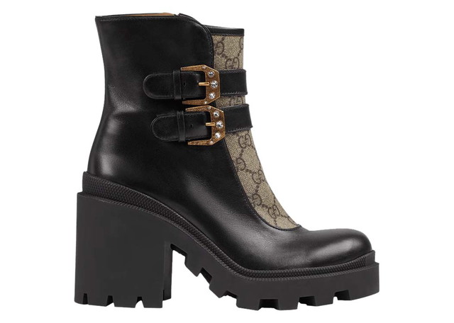 Sneakerek és cipők Gucci Buckles Ankle Boots Black Beige (Women's) Fekete | 701100 UVV20 1182