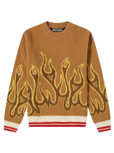 Pulóver Palm Angels Flames Intarsia Crew Knit Barna | PMHE043F22KNI0016418