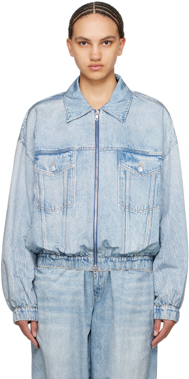 Bomber dzsekik Alexander Wang Printed Denim Bomber Jacket Türkizkék | UWC1242027