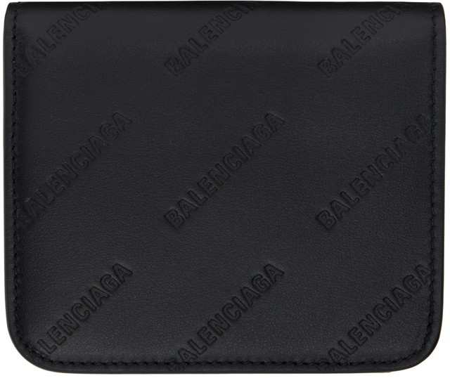 Pénztárca Balenciaga Black Allover Logo Embossed Wallet Fekete | 594216 2AAXQ