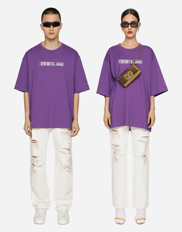 Póló Dolce & Gabbana Short-sleeved T-shirt In Cotton Jersey With Dgvib3 Print Orgona | F8U94TG7K3DF0392