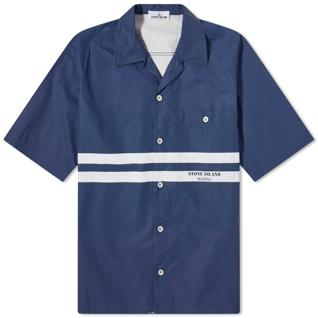 Ing Stone Island Marina Cotton Canvas Shorts Sleeve Shirt Sötétkék | 8015110X3-V0027