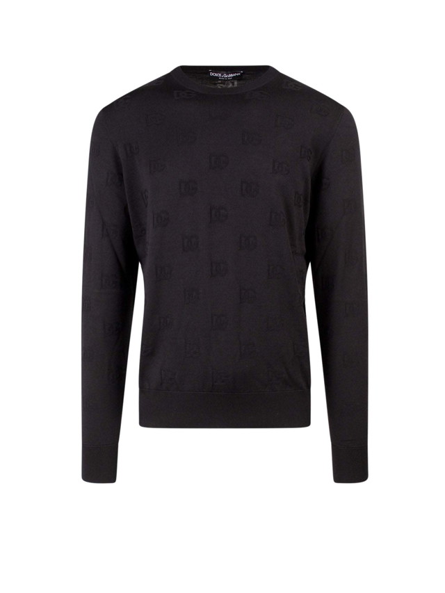Pulóver Dolce & Gabbana Silk All-Over Logo Sweater Black Fekete | GXJ79TJAST6#N0000