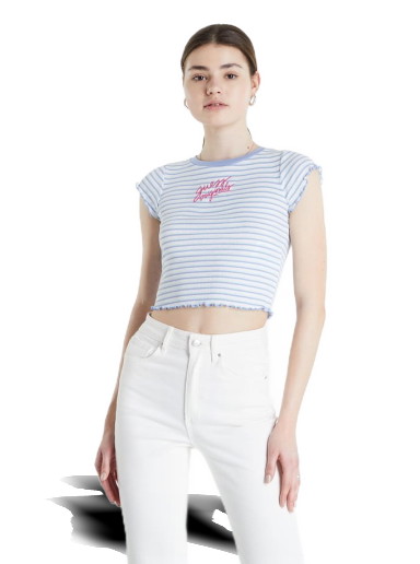 Póló GUESS Front Logo Striped Crop T-Shirt Kék | W2GP03KAPC0-F7IG