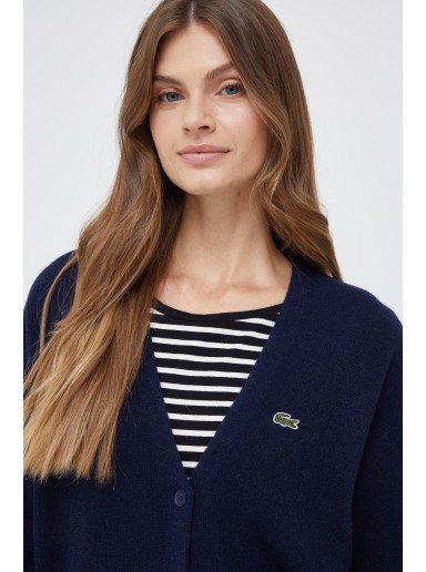 Pulóver Lacoste V-Neck Wool Cardigan Sötétkék | AF9545