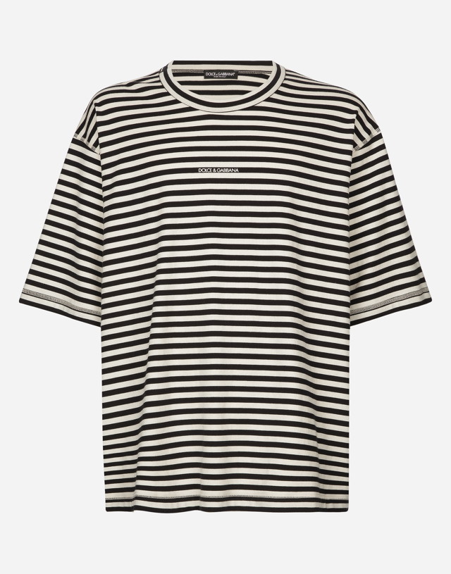 Póló Dolce & Gabbana Striped Short-sleeved T-shirt With Logo - Man T-shirts And Polos Multi-colored Szürke | G8RG6TG7K3PS9000