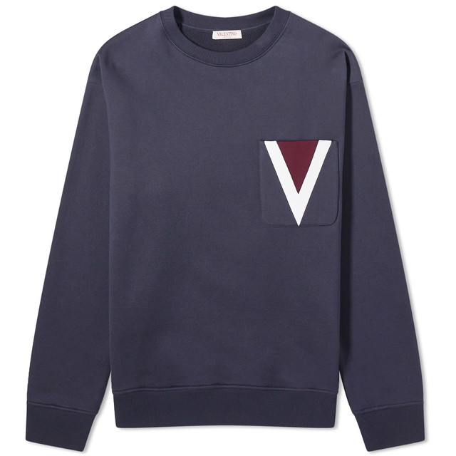 Pulóver Valentino Men's Large V Logo Crew Sweat Navy Sötétkék | 4V3MF26W9Y1-598