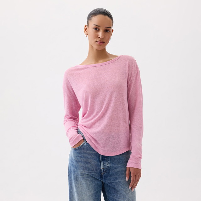 Top Longsleeve Linen Blend Boatneck Top Sugar