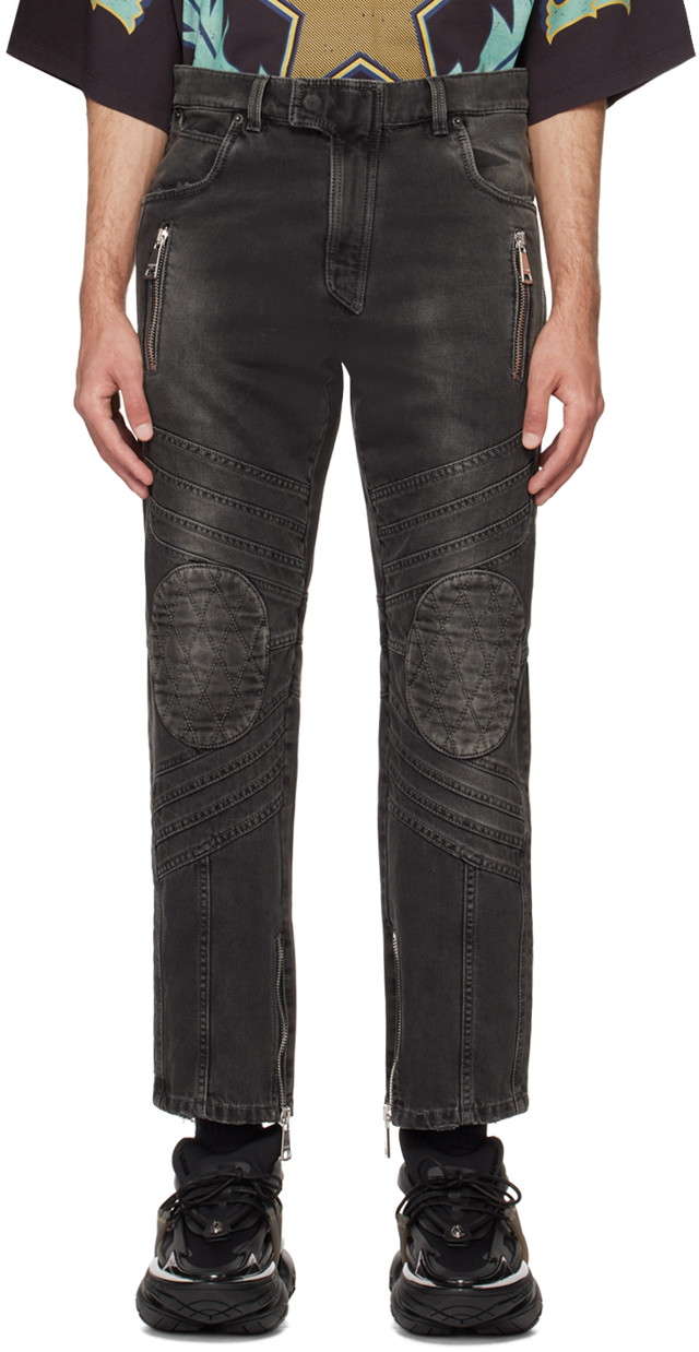 Farmer Balmain Biker Jeans Fekete | CH1MI058DE02