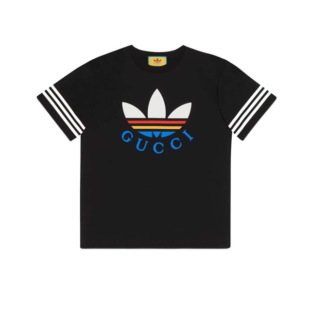 Póló Gucci adidas x Cotton T-shirt Black/Multicolor Fekete | 616036 XJEXC 1152