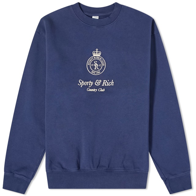 Pulóver Sporty & Rich Crown Embroidered Crew Sweat Sötétkék | CRAW2342NA