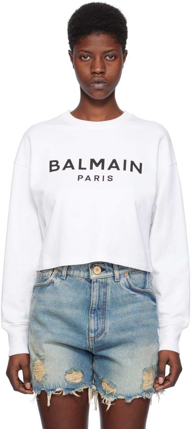 Sweatshirt Balmain Printed Sweatshirt Fehér | CF1JO065BB02