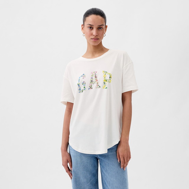 Póló GAP Logo Boyfriend Tee New Off White Fehér | 875093-01