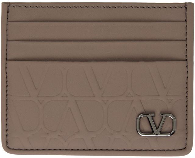 Pénztárca Valentino Garavani Embossed Card Holder "Taupe" Barna | 4Y2P0S49KXM