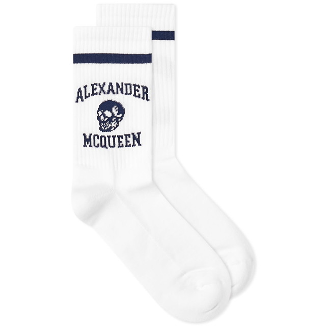 Zoknik és harisnyanadrágok Alexander McQueen Varsity Skull Logo Socks Fehér | 7582954102Q-9038