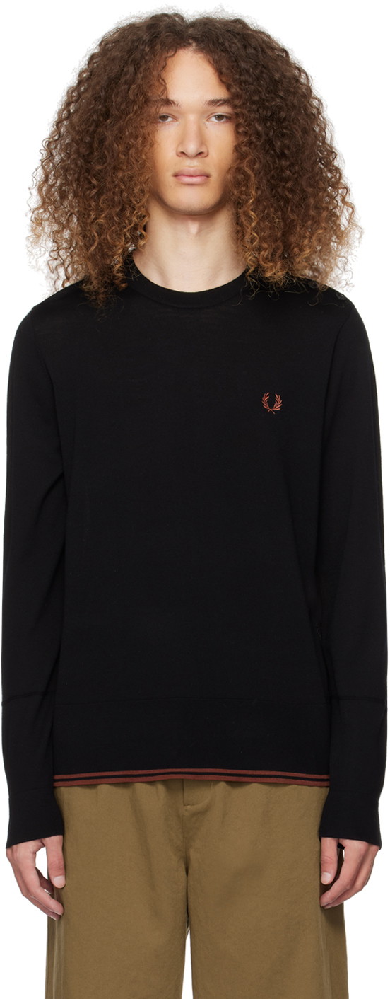 Pulóver Fred Perry Embroidered Sweater Fekete | K6824-102