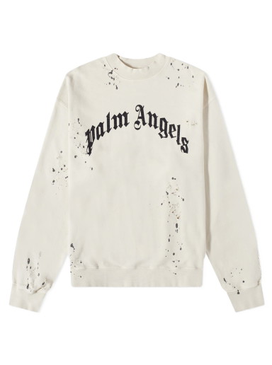 Sweatshirt Palm Angels Glittered Logo Crew Sweat Bézs | PMBA065F22FLE0070310