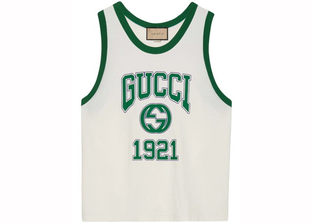 Trikók Gucci Logo Print Tank Top White/Green Fehér | 774324 XJGA6