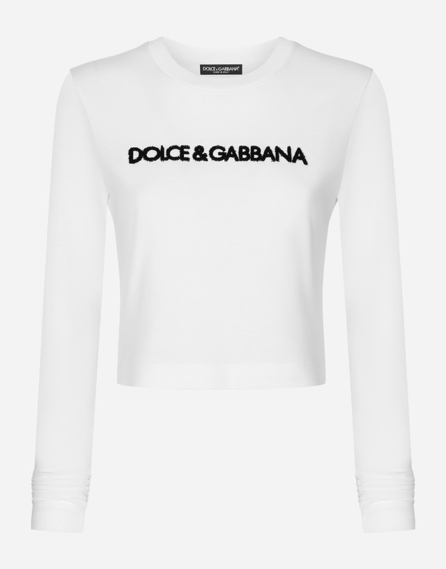 Póló Dolce & Gabbana Long-sleeved T-shirt With Logo Fehér | F8U49ZFU7EQW0800