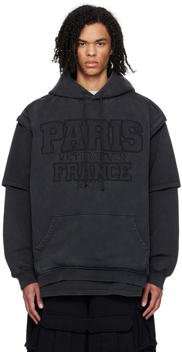 Sweatshirt VETEMENTS XXXL Paris Hoodie Fekete | UE64HD280B