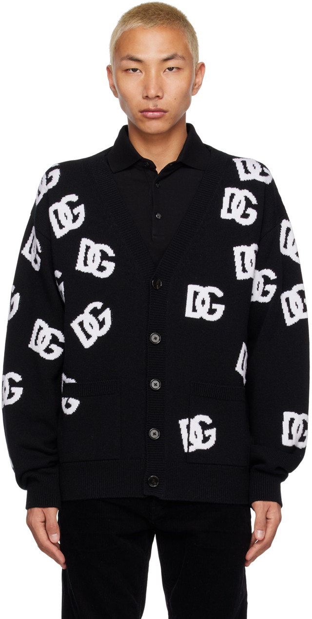 Pulóver Dolce & Gabbana Black 'DG' Cardigan Fekete | GXN39TJCVA3