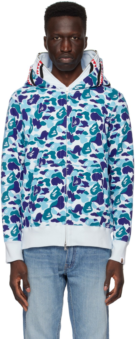 Sweatshirt BAPE ABC Camo Double Shark Hoodie Kék | 001ZPJ801008M