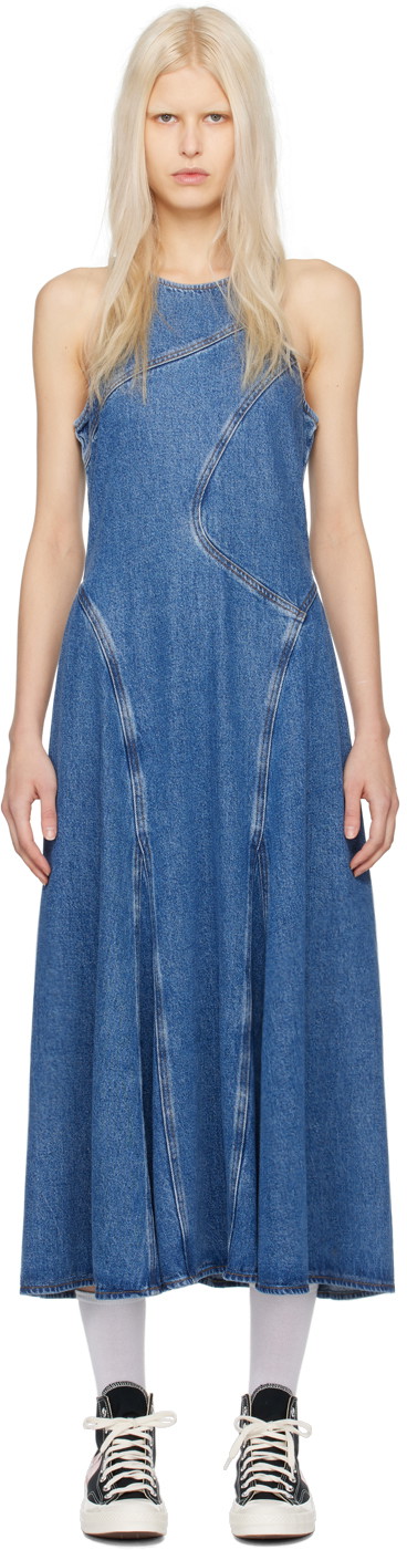 Ruha RE/DONE Racer Tank Denim Midi Dress Kék | 318-11WRCTKDR