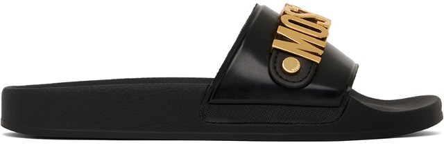 Sneakerek és cipők Moschino Lettering Logo PVC Pool Slides Fekete | MB28032G1LG11000