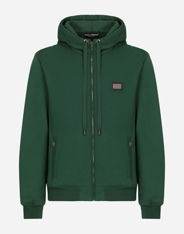 Jersey Zip-up Hoodie With Branded Tag