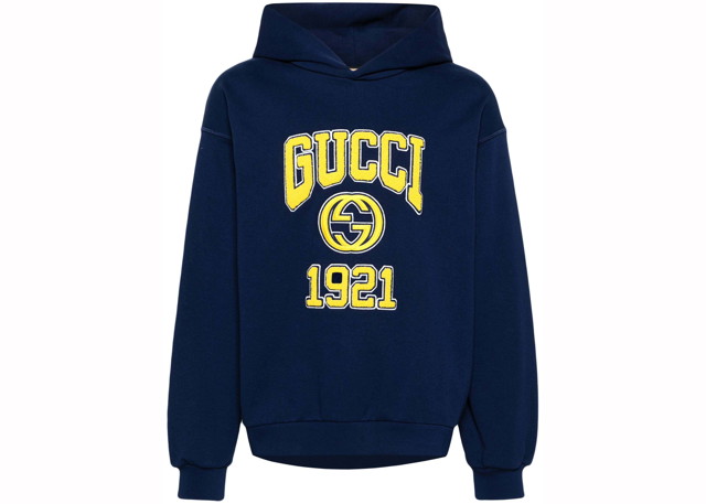 Sweatshirt Gucci Embroidery Logo Hoodie Navy Blue Sötétkék | 770842 XJF3O