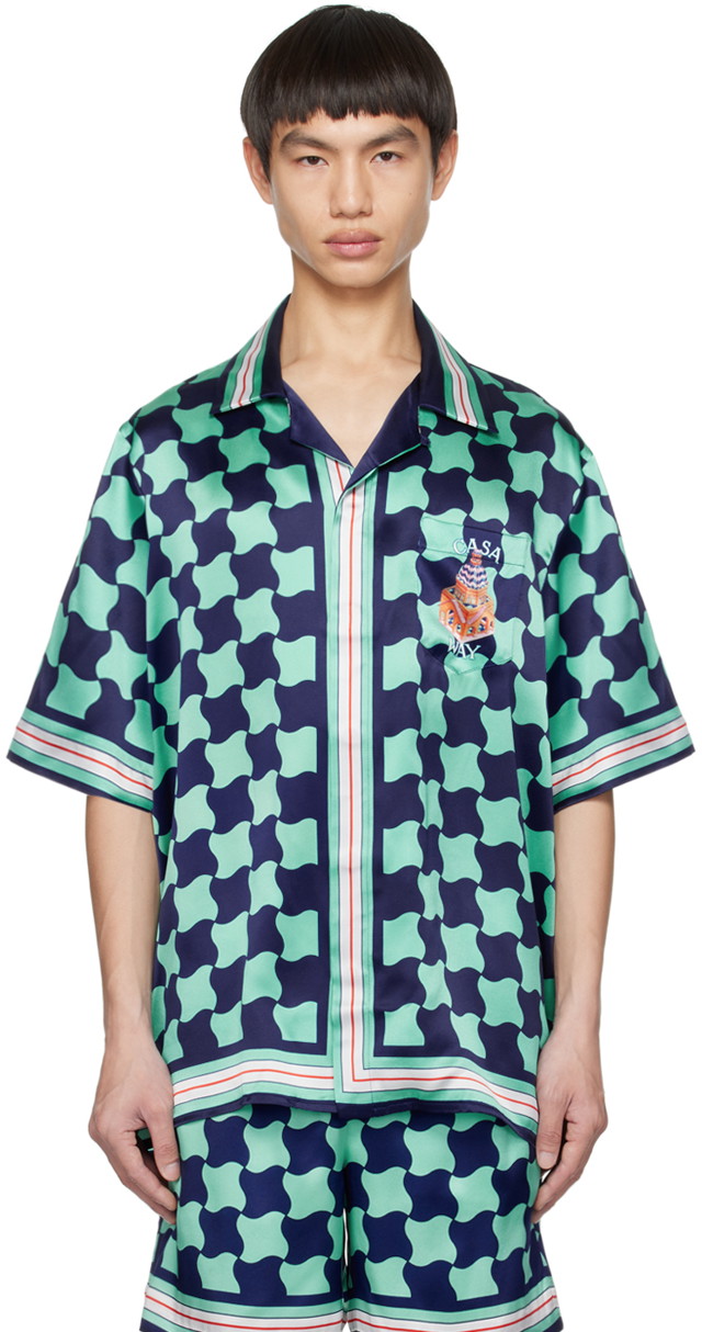 Ing Casablanca Pool Tile Shirt Türkizkék | MS23-SH-003-13 SILK SATIN POOL T