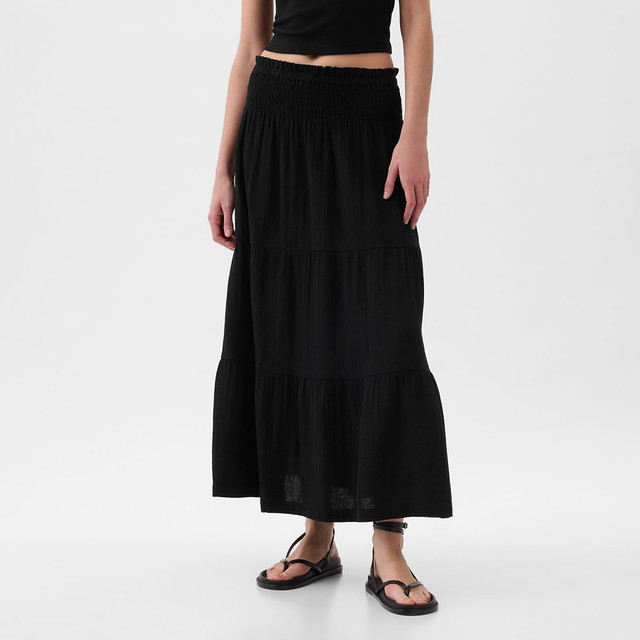 Szoknya GAP Skirt Pull On Gauze Maxi Skirt Black Fekete | 857496-01