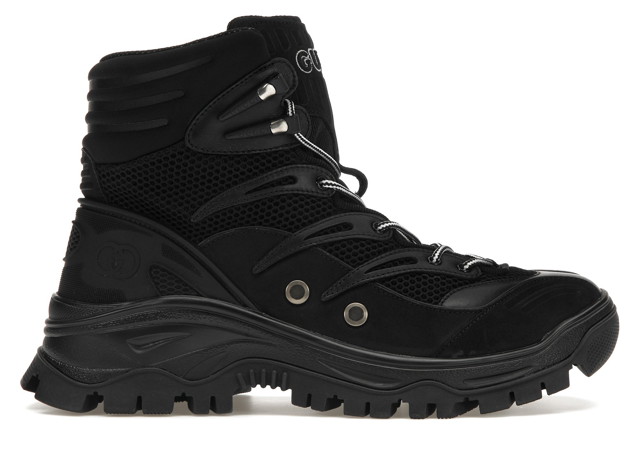 Sneakerek és cipők Gucci Contrast-Panel Lace-Up Boot Black Fekete | 698779 2KD20 1000