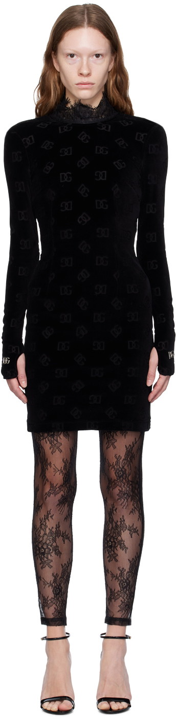 Ruha Dolce & Gabbana Black Flocked Minidress Fekete | F6ATTT FJ7DL