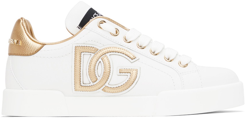 Sneakerek és cipők Dolce & Gabbana White & Gold Portofino Sneakers Fehér | CK1545 AD780, 0