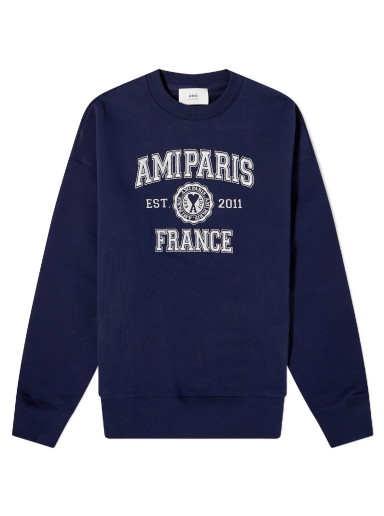 Pulóver AMI Paris Logo Sweatshirt Sötétkék | USW008-747-491