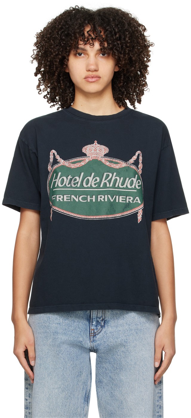 Póló Rhude Black 'Riviera' T-Shirt Fekete | RHPS24TT09012610